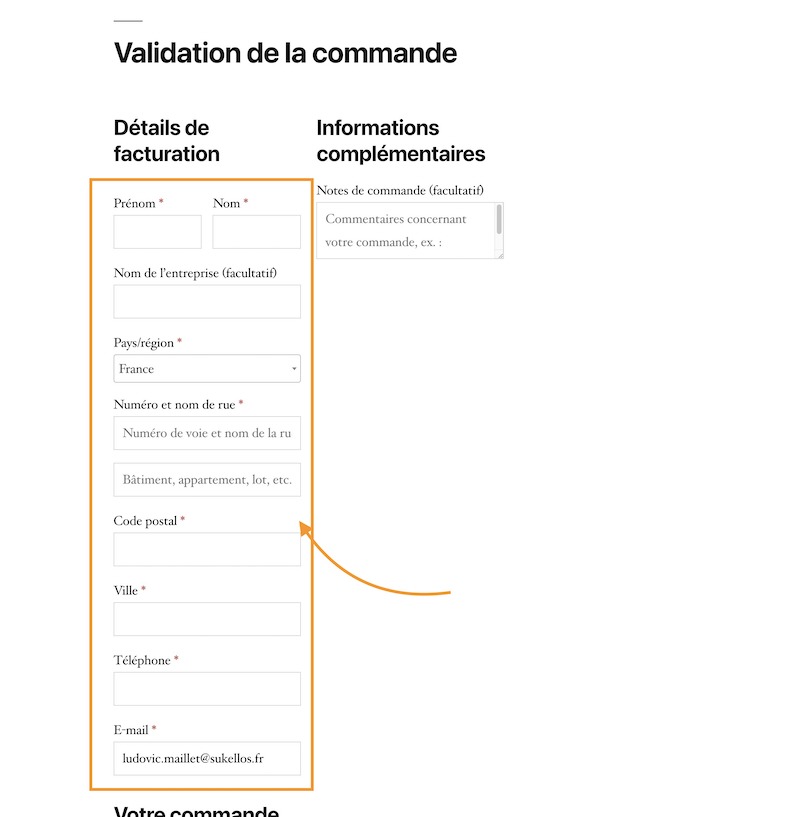 Sukellos WooCommerce champs de profil