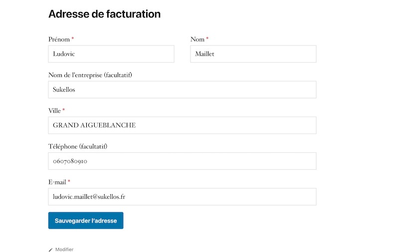Sukellos WooCommerce champs de profil