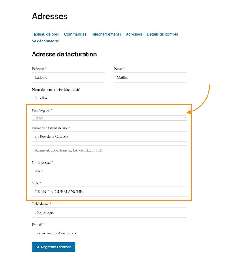 Sukellos WooCommerce champs de profil